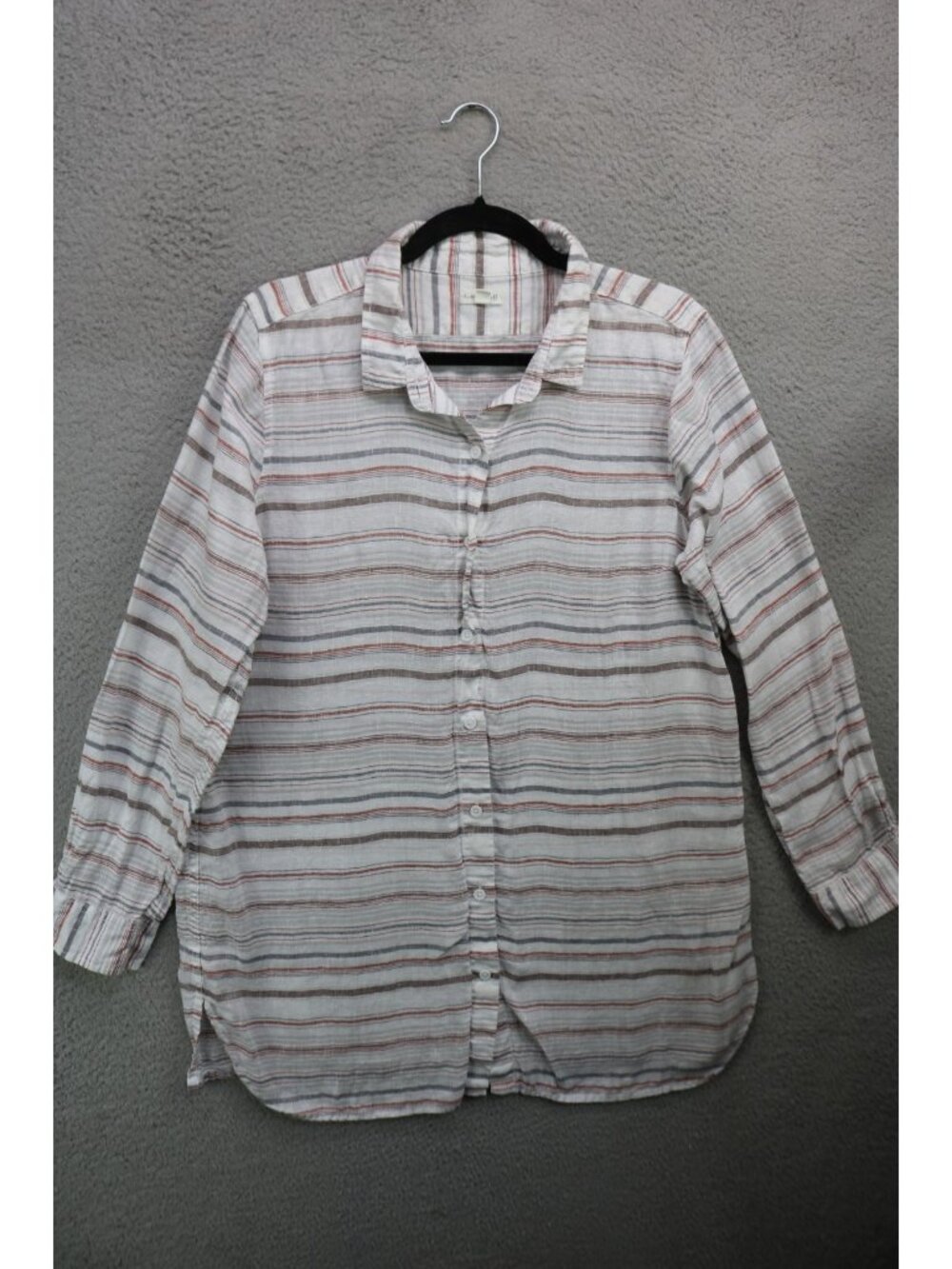 Garnet Hill Long Sleeve Striped 100% Linen Tunic-Size Medium-Preppy